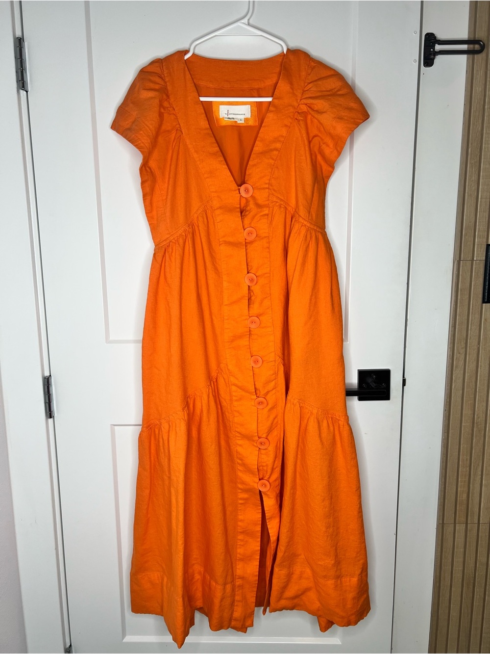 Anthropologie Orange Button-Front Midi Dress
